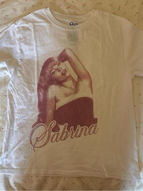 White Sabrina Carpenter Graphic Tee with Pink Photo Print